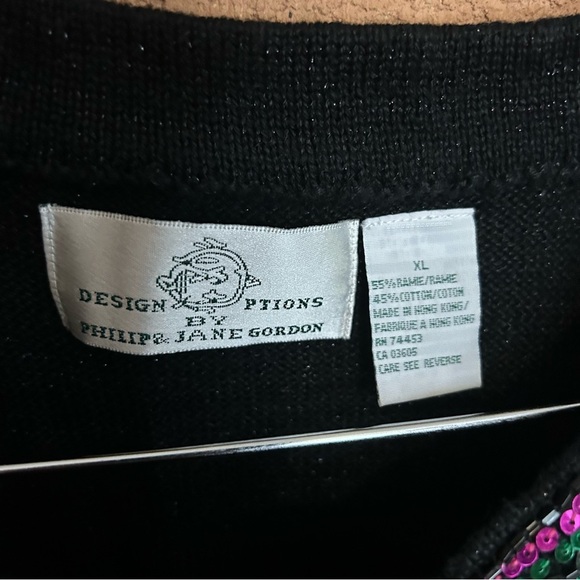 Vintage Design Options Philip Jane Gordon Bow Sweater Sequins Metallic Black XL - Picture 2 of 6